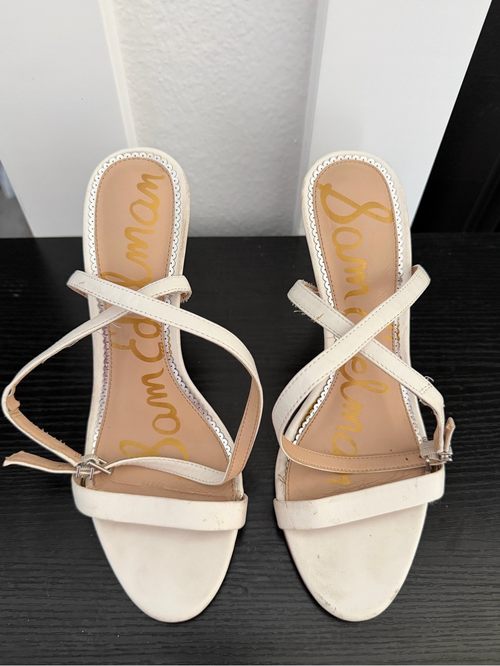 Sam Edelman Ivory Crisscross Strap Slide Heels